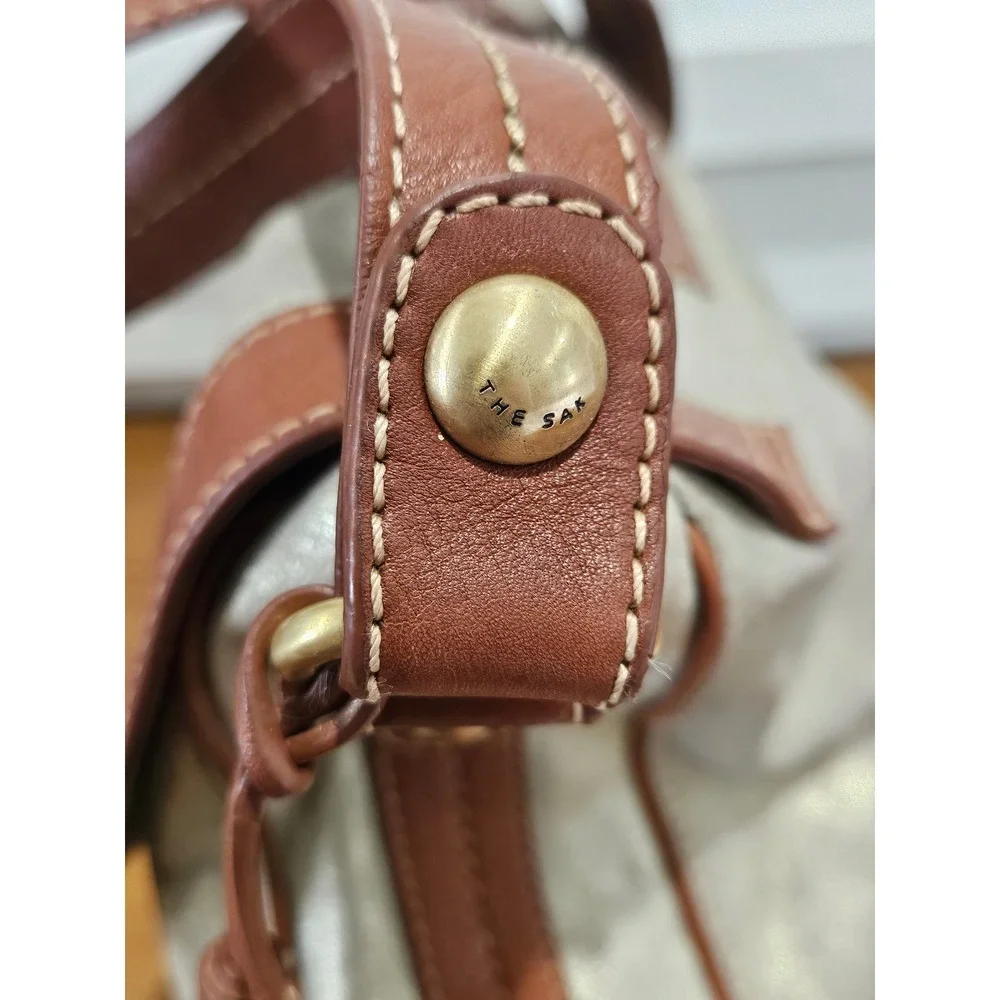 VTG Y2K Boho Chic Hobo SAK Metallic Gold Brown Leather Shoulder Bag Tassel